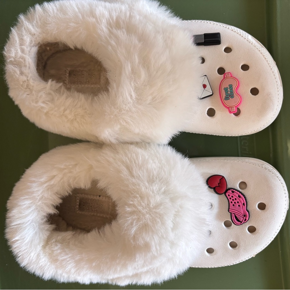 White Furry Crocs